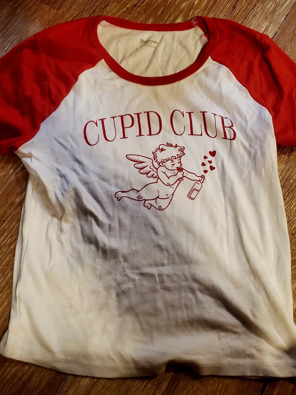 Womens No Boundaries Red & White Cupid Club Raglan Tee